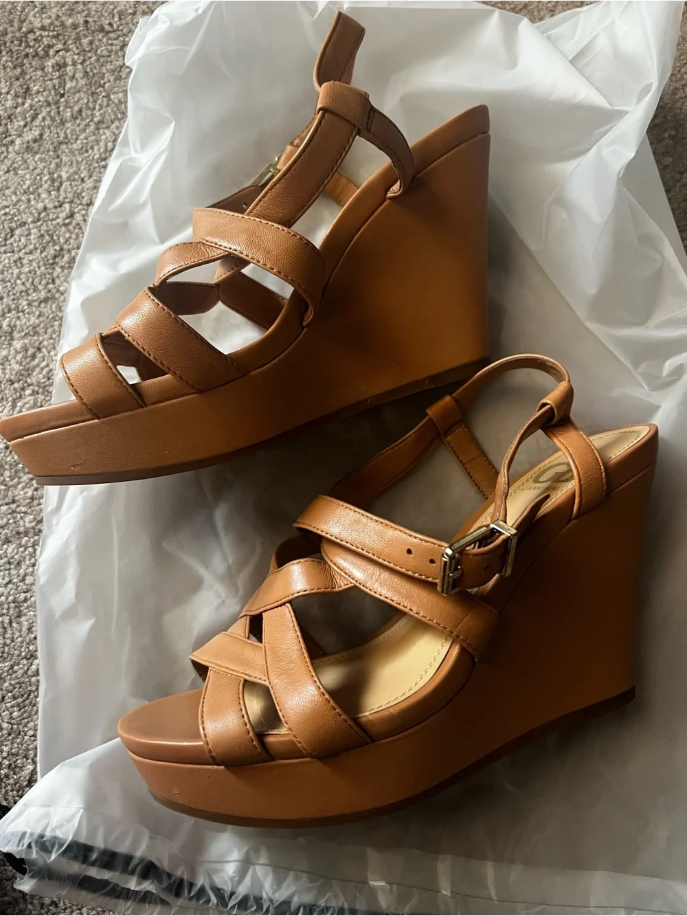 Gianni Bini Brown Leather Strappy Heeled Sandals